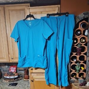 Cherokee Workwear Revolution Teal Blue Scrubs Scrub Set